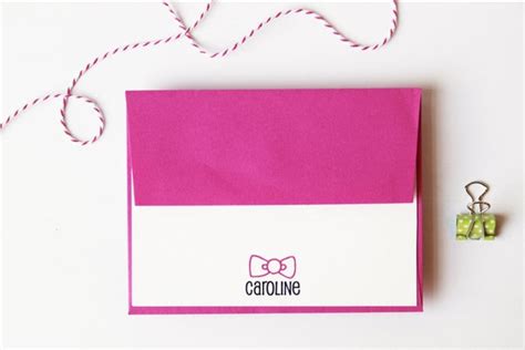 Kids Personalized Stationery Custom Stationary Girls Pink Bow