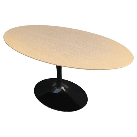 Eero Saarinen Knoll Oval Tulip Dining Table 66x38" Blond Wood Top Black Base For Sale at 1stDibs