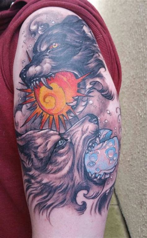 Hati and Skoll by Tom Strom, Triplesix studio Sunderland : tattoos