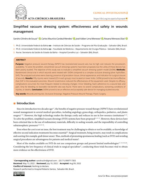 (PDF) Simplified vacuum dressing system: effectiveness and safety in wounds management