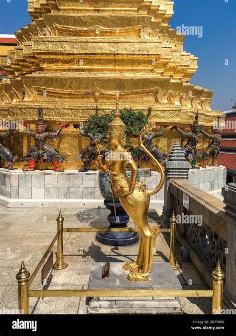 Statue of a Kinnara in Wat Phra Kaew in Bangkok, Thailand. In Southeast ...