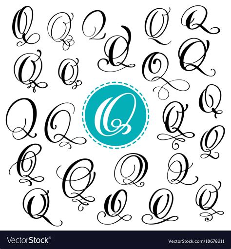 Set letter q hand drawn flourish Royalty Free Vector Image