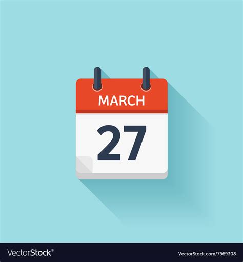 March 27 flat daily calendar icon date Royalty Free Vector