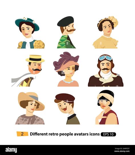 Retro Character avatars vactor cartoon flat isolated on white Stock ...