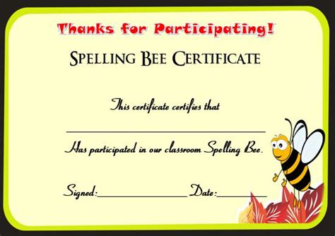 Fresh Spelling Bee Award Certificate Template – Amazing Certificate Template Ideas | Bee ...