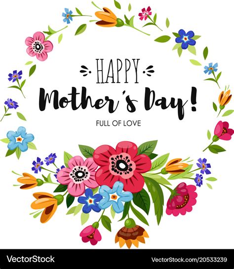 Happy mothers day card with round flowers frame Vector Image