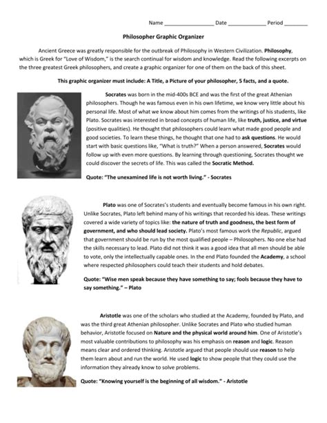 Socrates, Plato, and Aristotle Worksheet