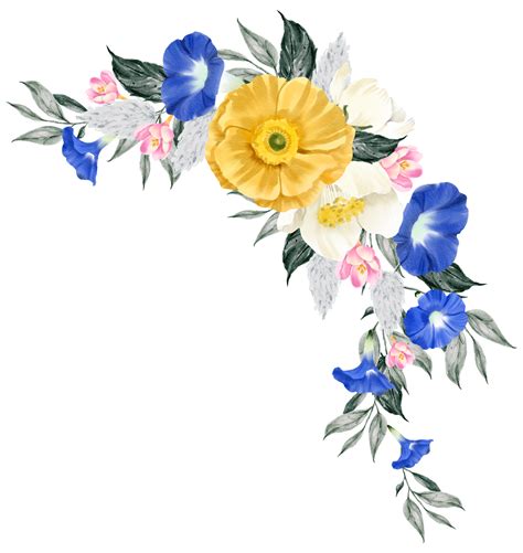 Spring floral bouquet watercolor blue and yellow flower blooming ...