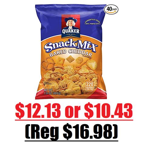 40 Bags of 1.75oz Quaker Baked Cheddar Snack Mix $12.13 (Reg $16.98 ...