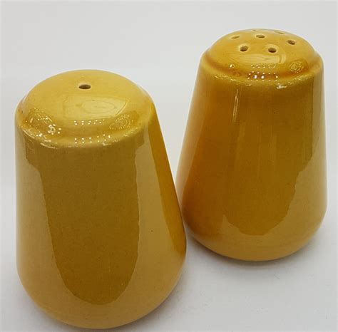 Vintage Pair of Glazed Pottery Salt and Pepper Pots - Qwinkydink