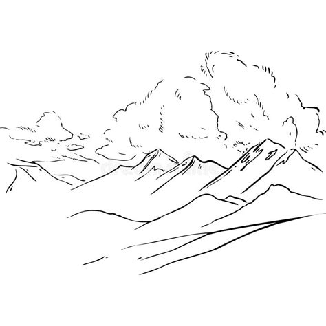 Mountains with Big Clouds Sketch Vector Illustration Stock Vector - Illustration of summer ...