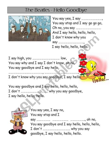 the Beatles - song - hello goodbye - ESL worksheet by solenne