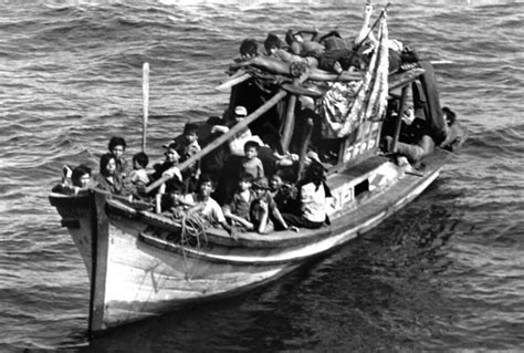 Port bow view of a boat filled with Vietnamese refugees, a… | Flickr