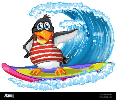 Cute penguin cartoon character surfing illustration Stock Vector Image ...