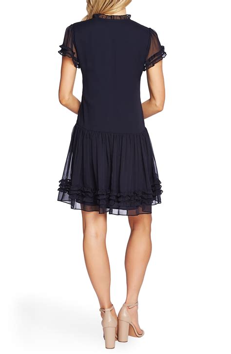 Cece Ruffle Detail Drop Waist Dress in Blue - Lyst