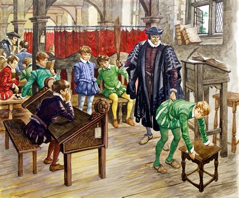 Victorian Era Schools | Punishment at School in the Tudor Age (Original) art by Peter Jackson ...