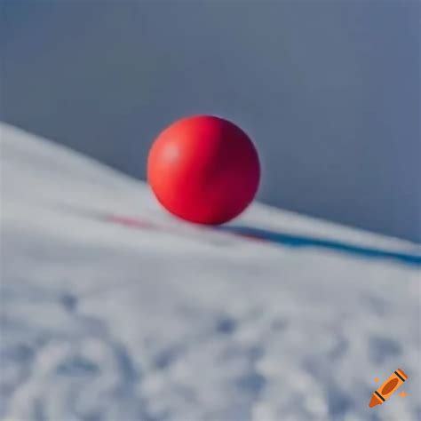 Red ball rolling down snowy mountain on Craiyon