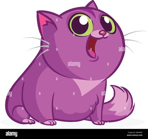 Cartoon cute smiling purple fat cat. Fat striped cat illustration ...