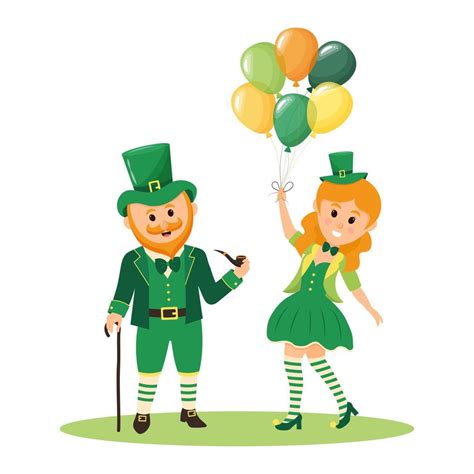 Leprechaun man and woman. St. Patrick's Day characters. Cartoon man and ...