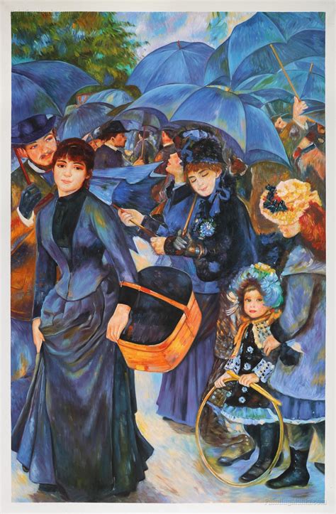 The Umbrellas Pierre-auguste Renoir Hand-painted Oil Painting Reproduction, Spring Day in Paris ...