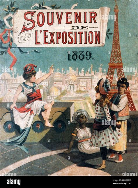 Souvenir poster for Paris Exposition Universelle in 1889 Stock Photo ...