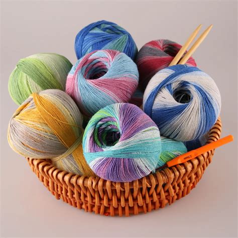 500g Pure natural 48% Cotton yarn for crochet 52% Linen Silk yarn for knitting Section dyeing ...