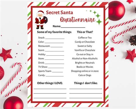 Christmas Secret Santa Questionnaire Printable Secret Santa, 51% OFF