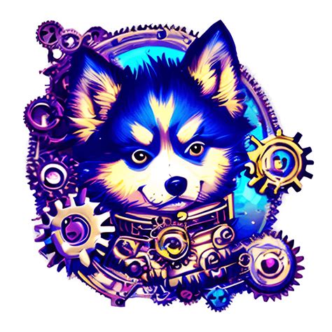 Steampunk Pomsky with Gears · Creative Fabrica