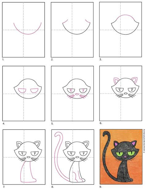 Easy How to Draw a Cartoon Cat Tutorial and Cat Coloring Pages