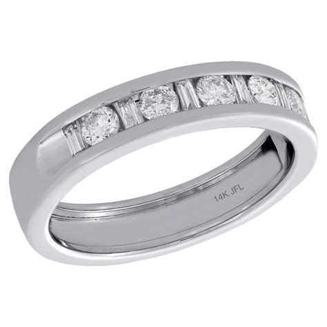 Jewelry For Less - 14K White Gold Baguette & Round Diamond Mens Wedding Band Engagement Ring 1 ...