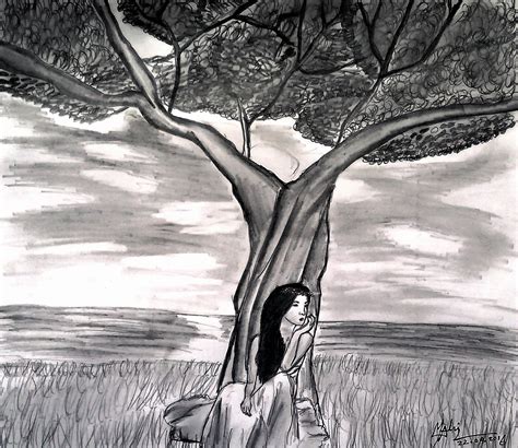 Alone girl sketch | Art drawings sketches pencil, Mountain sketch, Girl sketch