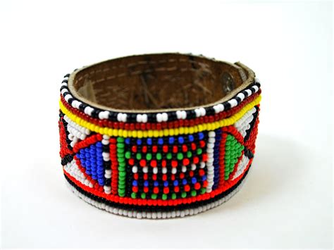 Vintage African Beaded Cuff Bracelet Traditional Mali Beadwork