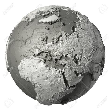 Globe model with detailed topography without water. Europe. 3d ...