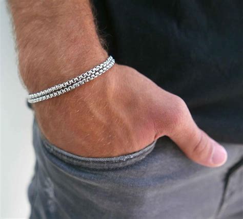 Men's Silver Bracelet, Minimalist Men's Simple Bracelet, Men's Wrap ...