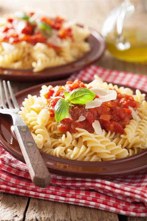 Italian Classic Pasta Fusilli With Tomato Sauce And Basil Stock Image - Image of pasta, basil ...