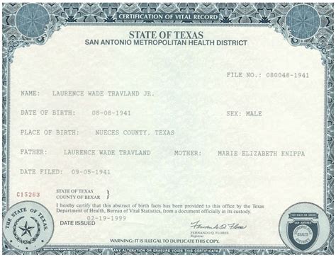 Examples Of Best Certificate: Texas Birth Certificate