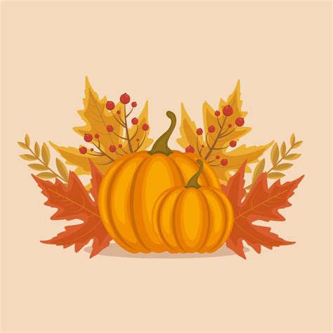 Pumpkins with autumn leaves 12510163 Vector Art at Vecteezy