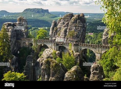 Bastei Bridge, Elbe Sandstone Mountains, Saxony, Germany Stock Photo ...