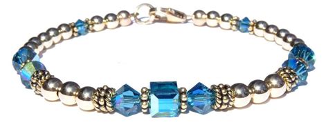 14K GF Blue Zircon December Birthstone Beaded Bracelets Blue Swarovski Crystals Crystal Beads ...