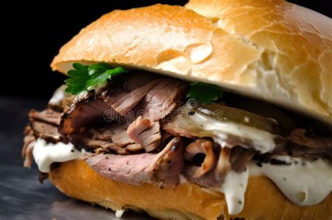 Close-up of a Delicious Roast Beef Sandwich with Tangy Horseradish ...