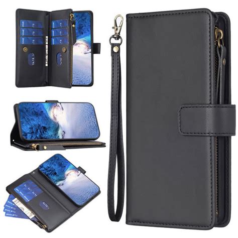 iPhone 15 Pro Leather Zipper Wallet Case with 9 Card Slots and Wrist ...