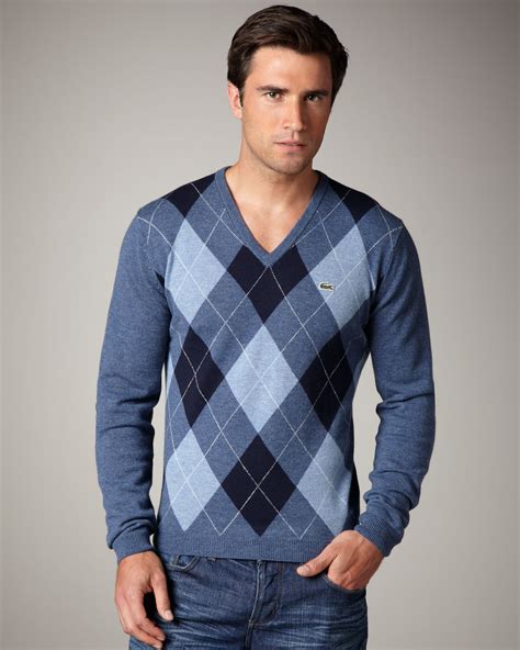 Lyst - Lacoste Argyle Sweater in Blue for Men