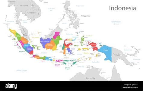 Indonesia map, administrative division with names regions, colors map ...