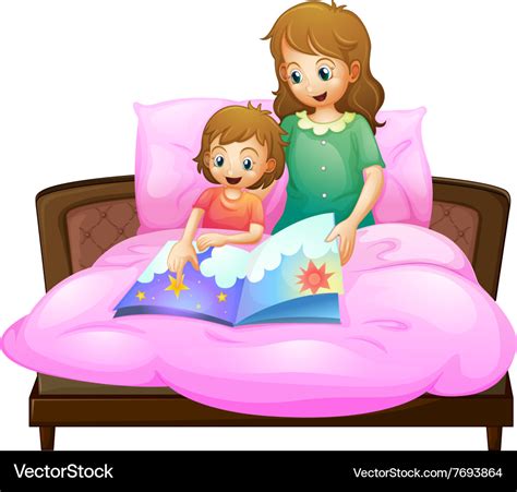 Mother telling bedtime story to kid in bed Vector Image