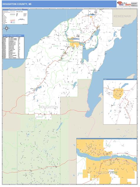 Houghton County, MI Zip Code Wall Map Basic Style by MarketMAPS - MapSales