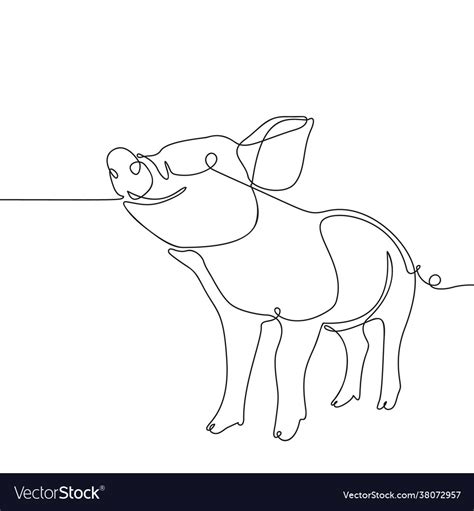 One line drawing pig black and white Royalty Free Vector