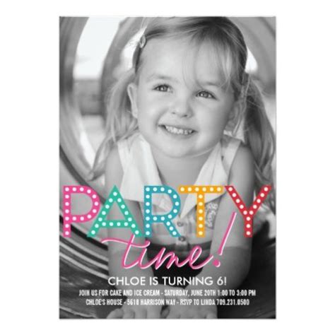 Party Time Photo Birthday Invitation Card