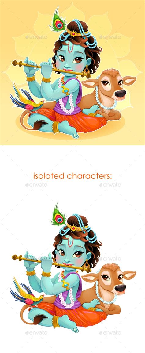 Baby Krishna with Sacred Cow by ddraw | GraphicRiver