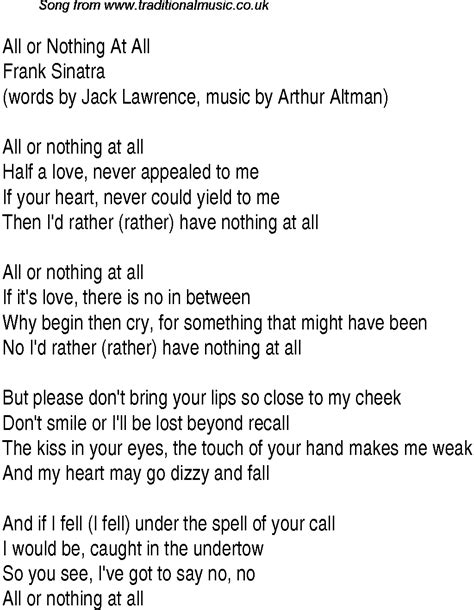 Top songs, 1943 music charts: lyrics for All Or Nothing At All