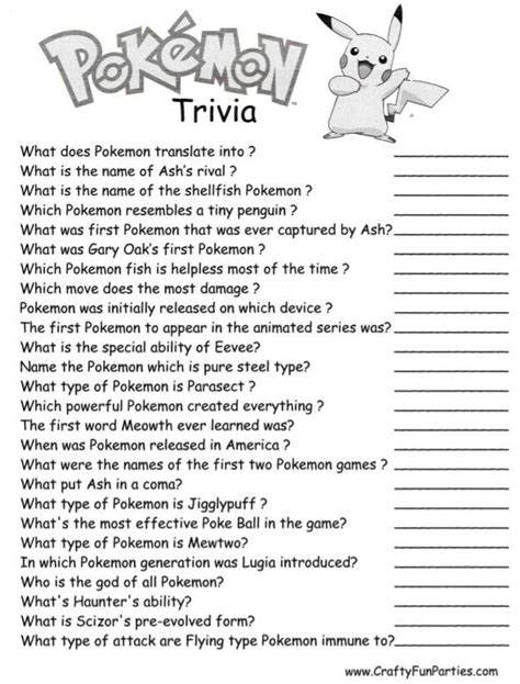 Pokemon Trivia Printable Game Free | Pokemon facts, Pokemon, Pokemon birthday party